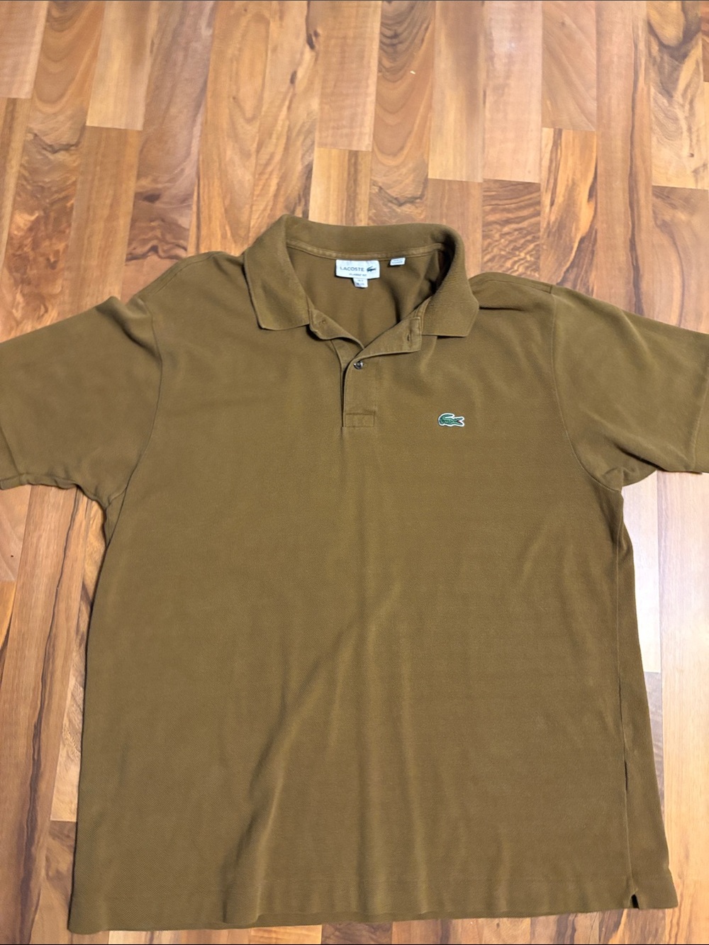Lacoste Men’s Pique Polo in Olive Brown with Green Crocodile